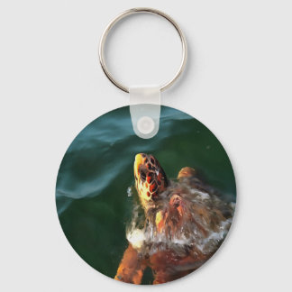 Loggerhead Sea Turtle Artistic Portrait Key Ring