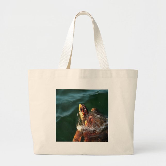 Loggerhead Sea Turtle Artistic Portrait Large Tote Bag (Front)