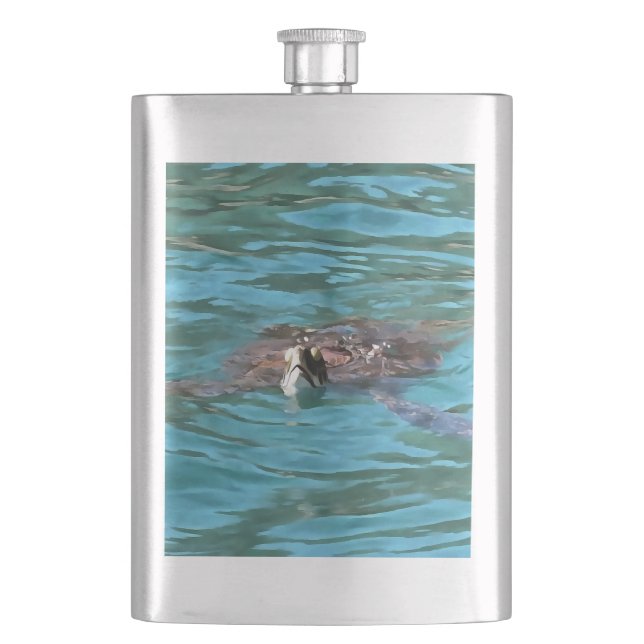 Loggerhead Sea Turtle Wildlife Art Hip Flask (Front)