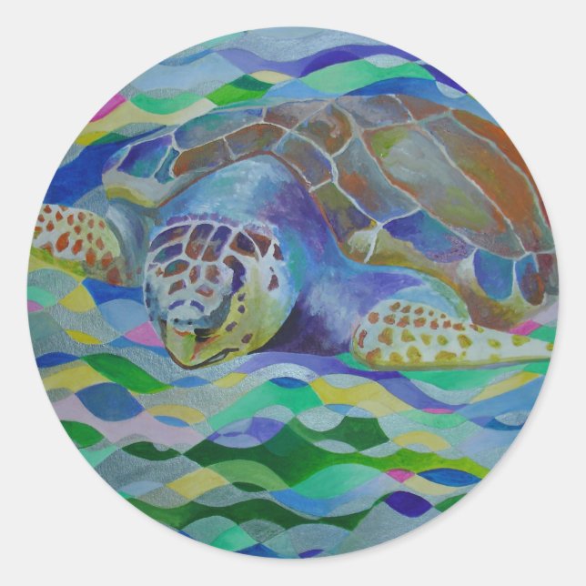 Loggerhead Turtle Colourful Art Classic Round Sticker (Front)