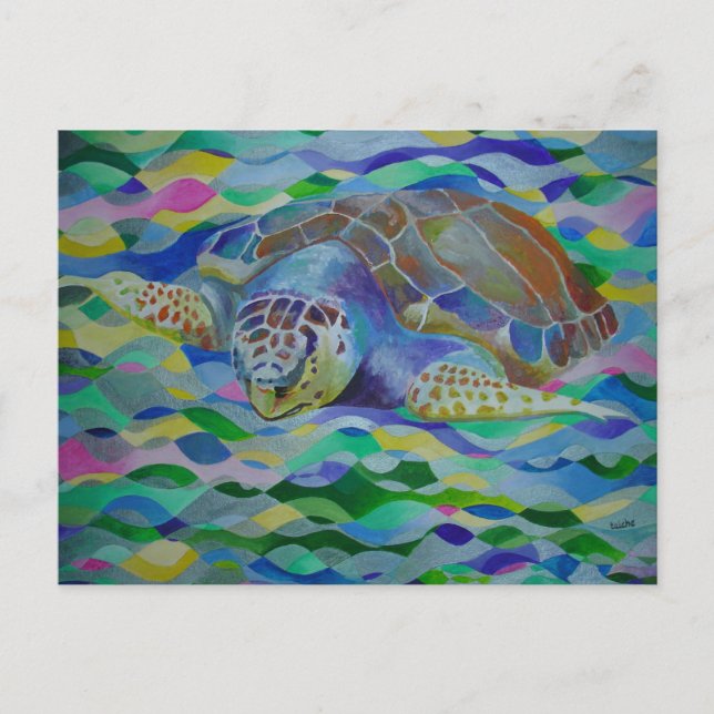 Loggerhead Turtle Colourful Art Postcard (Front)