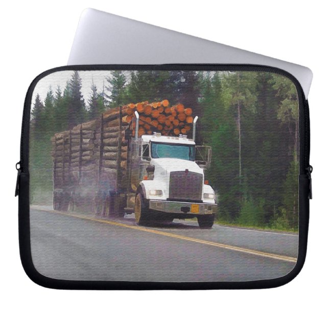 Logging Truck and Highway Art for Lorry-lovers Laptop Sleeve (Front)