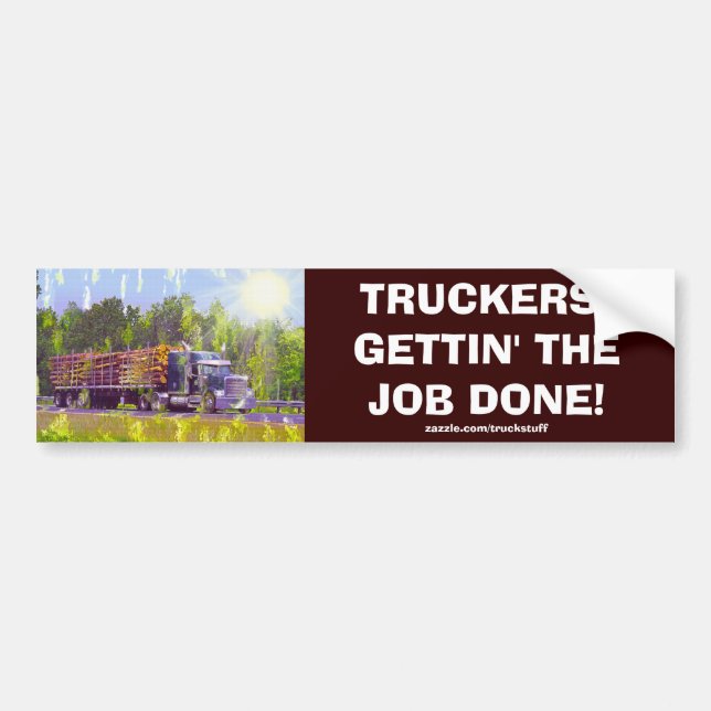 LOGGING TRUCK BIG RIG TRUCKERS Bumper Sticker (Front)