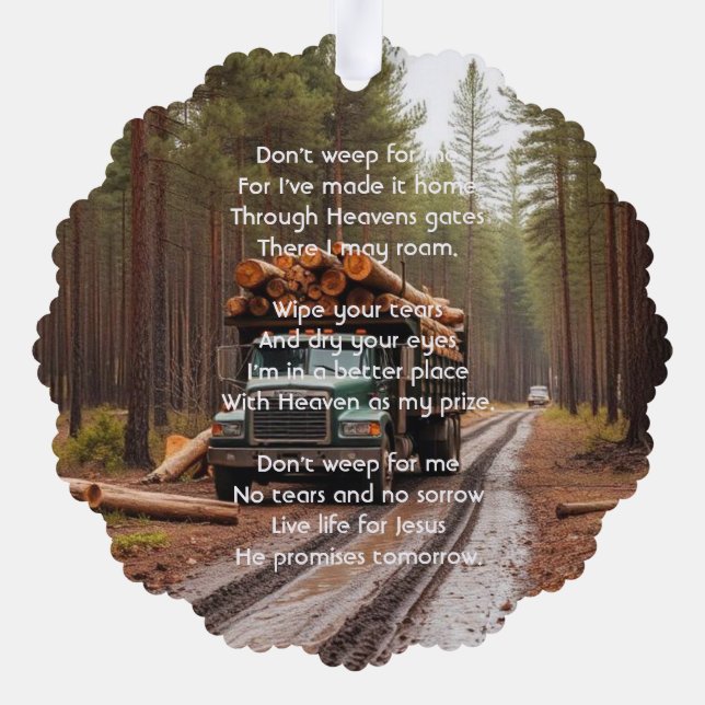 Logging Truck Driver  Memorial Keepsake  Tree Decoration Card (Back)