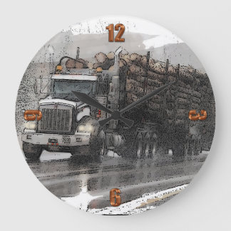 Logging Truck in the Rain Large Clock