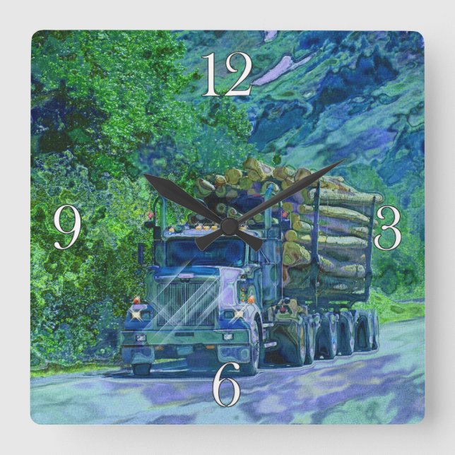Logging Truck Lumber Haulage Transporter Square Wall Clock (Front)