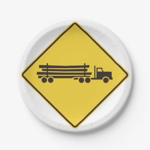 Logging Truck Warning Sign Transport Road Safety Paper Plate