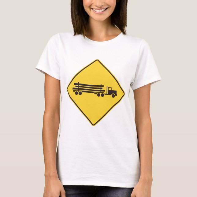 Logging Trucks Road Sign T-Shirt (Front)