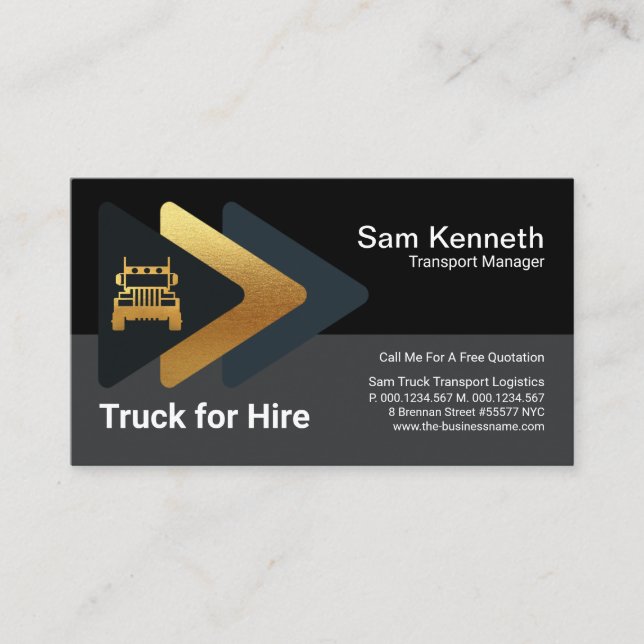 Logistic Gold Arrow Retro Truck Transport Driver Business Card (Front)