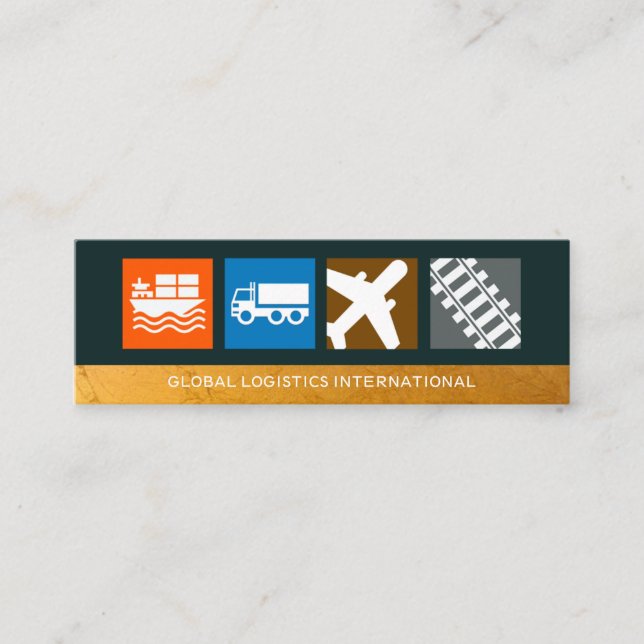 Logistics Freight Motif Faux Gold Column Mini Business Card (Front)
