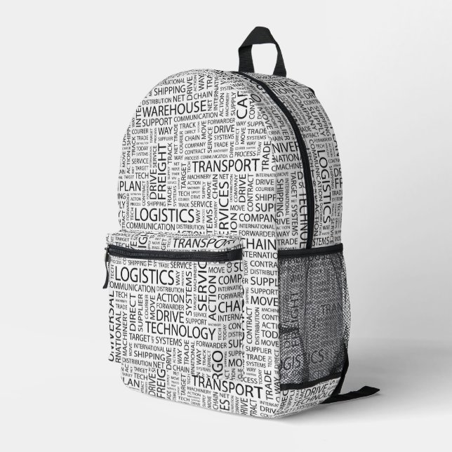 LOGISTICS pattern with words Printed Backpack (Back Corner Right)