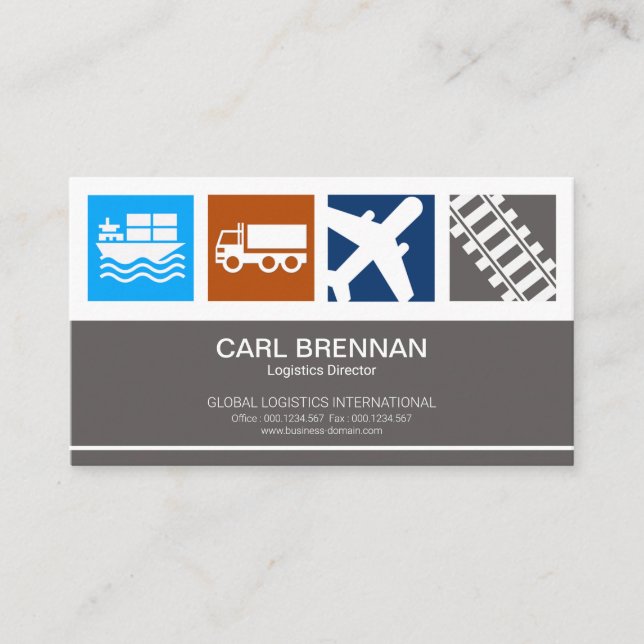 Logistics Transportation Icons Distribution Business Card (Front)