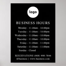 LOGO and Business Hours | Black | Poster Sign