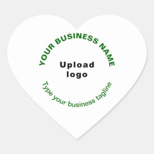 Logo and Green Business Name and Tagline on Heart Sticker