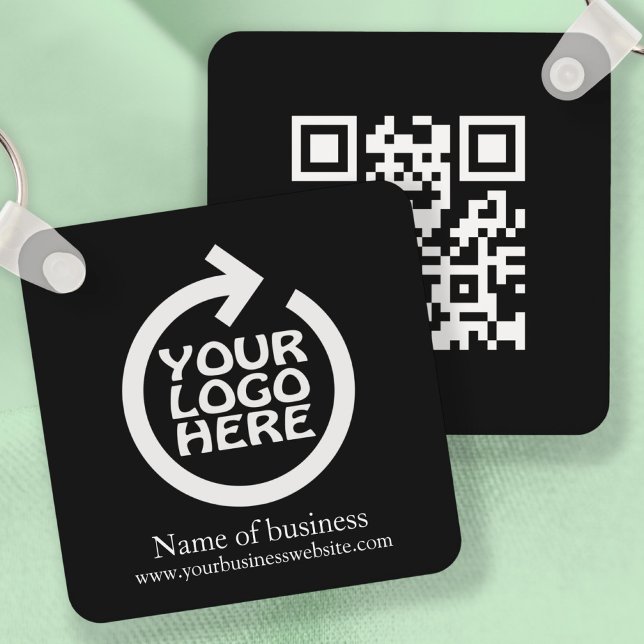 Logo and QR Code Personalised Business Key Ring (Logo and QR Code Personalized Business Keychain by Ricaso. Easy edit template. Add your own logo)