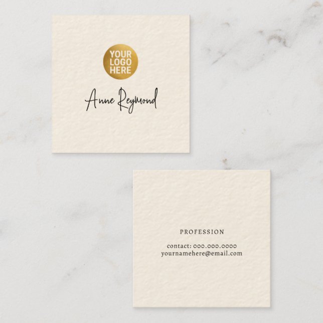 Logo and Script Name Signature Cream Square Business Card (Front/Back)