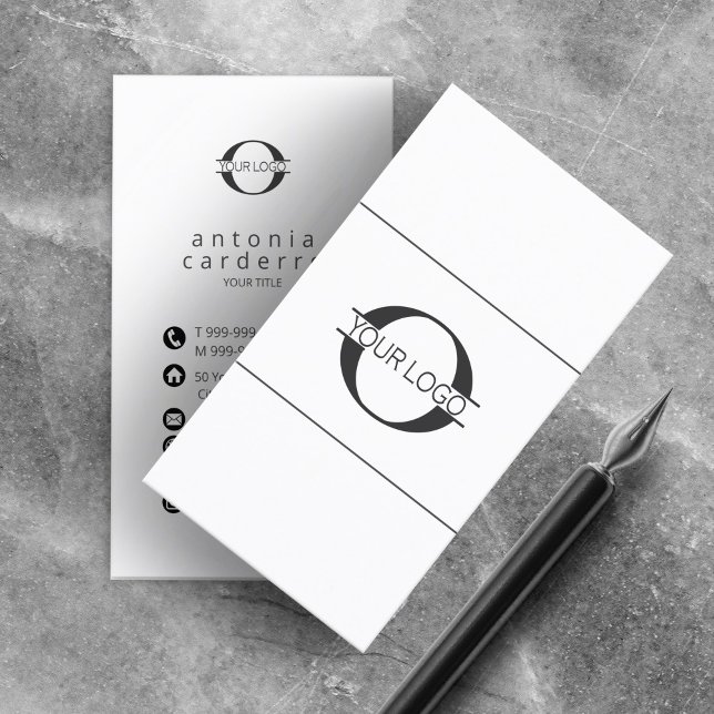 Logo and Social Media Icons Blk/White Vrt ID810 Business Card (Creator Uploaded)