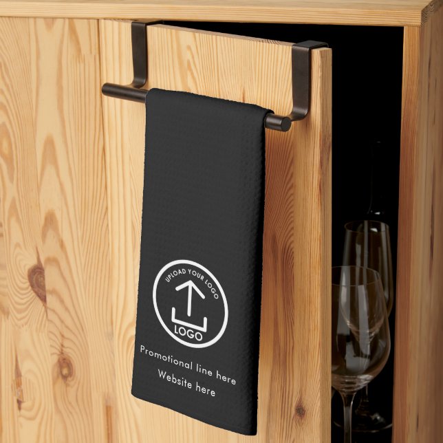 Logo and Text Promotional Business Branding Black Tea Towel (Thirds Fold)