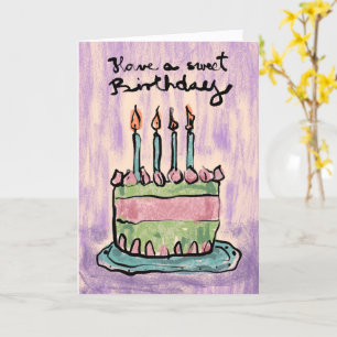 Logo Artistic Hand Drawn Cake Blue Purple Birthday Card