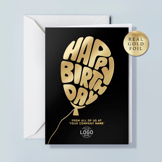 Logo Balloon Black Corporate Foil Birthday Card (Creator Uploaded)