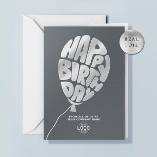Logo Balloon Grey Business Silver Foil Birthday Holiday Card