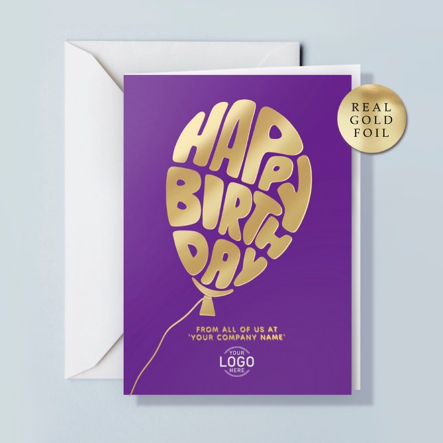 Logo Balloon Purple Business Foil Birthday Card (Creator Uploaded)