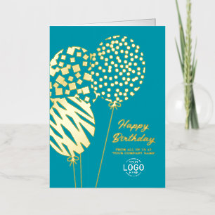 Logo Balloons Turquoise Teal Business Birthday Foil Holiday Card