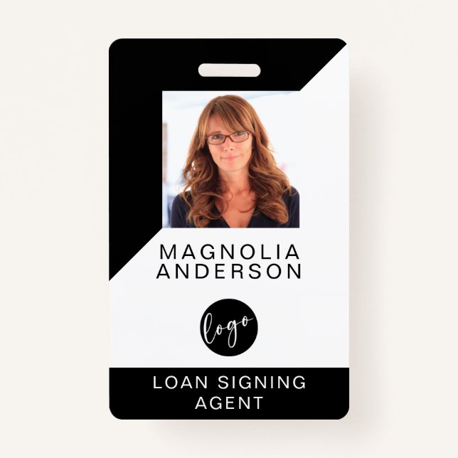 Logo Barcode Black White Modern Employee ID ID Badge (Front)