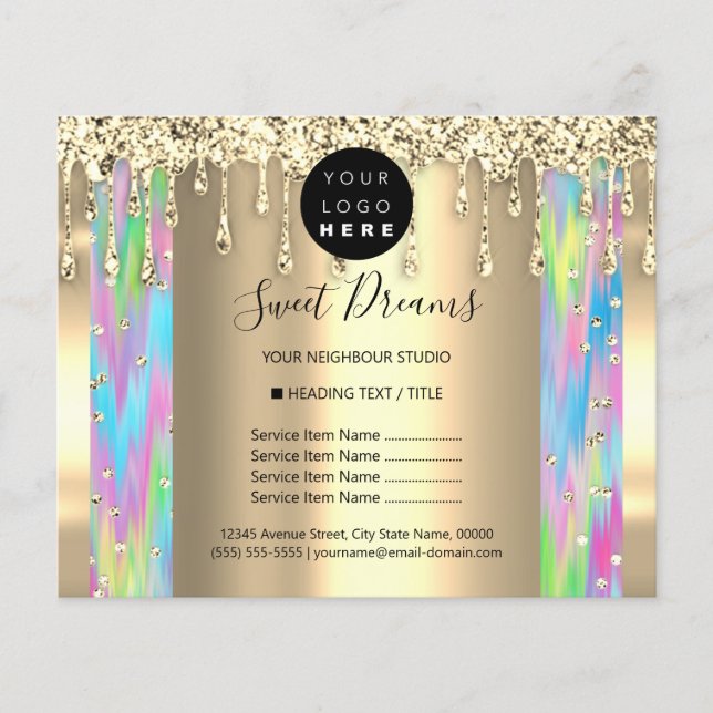 Logo Beauty Makeup Nails Price List Gold Pastels Flyer (Front)