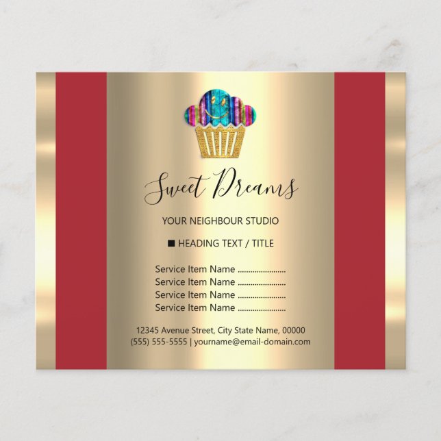 Logo Beauty Salon Sweet Bakery Price List Red Flyer (Front)