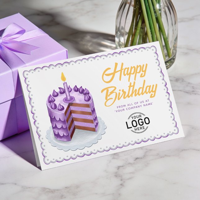 Logo Big Purple Vintage Cake Business Birthday Card (Creator Uploaded)
