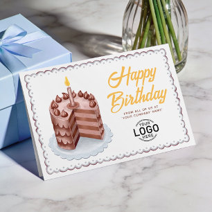 Logo Big Vintage Chocolate Cake Business Birthday Card