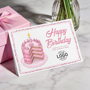 Logo Big Vintage Pink Cake Business Birthday Card