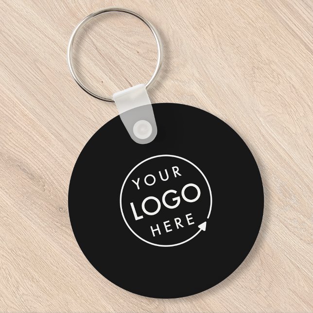 Logo Black | Business Modern Minimalist Key Ring (Sleek black company branded keychains for small business office keys, gifting & promotional swag.)
