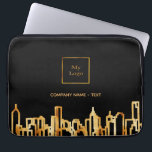Logo black city skyline business real estate laptop sleeve<br><div class="desc">A black background,  with a faux gold city skyline as decor. Template for your business logo and your name or a text. Golden letters
  
Perfect for real estate agents!

This sleeve is also available in our store without a logo.</div>