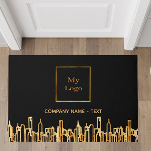 Logo black gold city skyline business real estate doormat