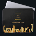 Logo black gold city skyline business real estate laptop sleeve<br><div class="desc">A black background,  with a faux gold city skyline as decor. Template for your business logo and your name or a text. Golden letters
  
Perfect for real estate agents!

This sleeve is also available in our store without a logo.</div>