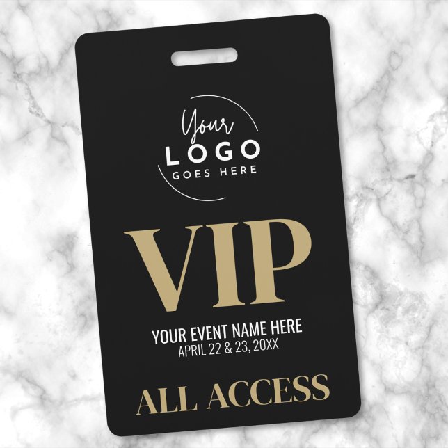 Logo Black Gold VIP Event ID Badge (VIP Your Logo Black Gold Event Badge)