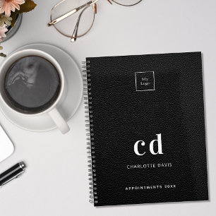 Logo black leather monogram initials business 2026 planner