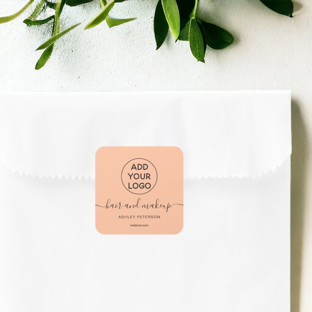 Logo black peach simple typography hair makeup square sticker (Logo black peach simple typography hair makeup square sticker)