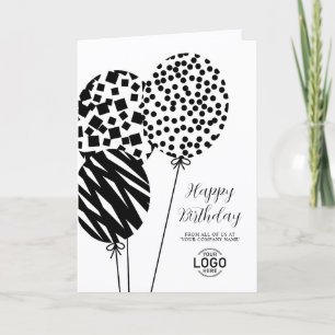 Logo Black White Balloons Corporate Birthday Card