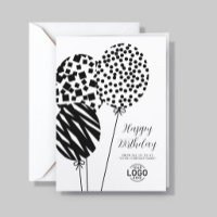Logo Black White Balloons Corporate Birthday Card