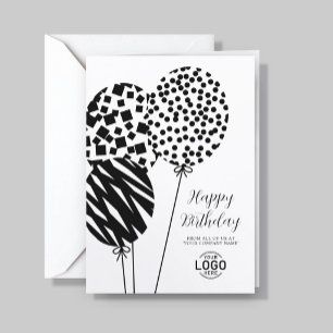 Logo Black White Balloons Corporate Birthday Card