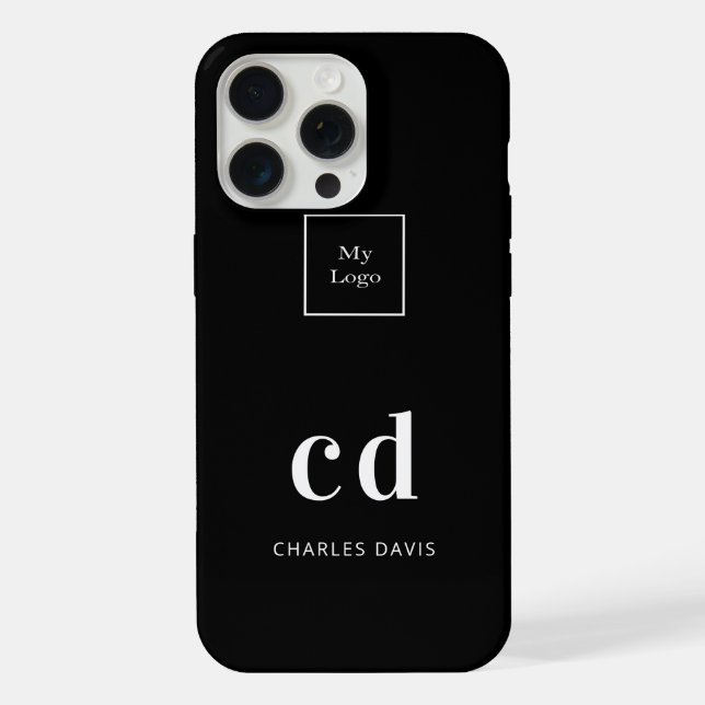 Logo black white monogram initials business  iPhone case (Back)