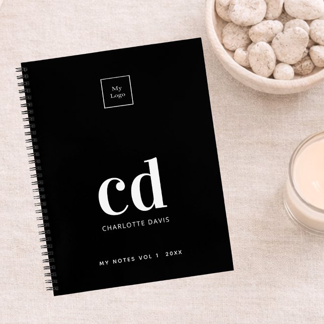 Logo black white monogram initials business notebook (Creator Uploaded)