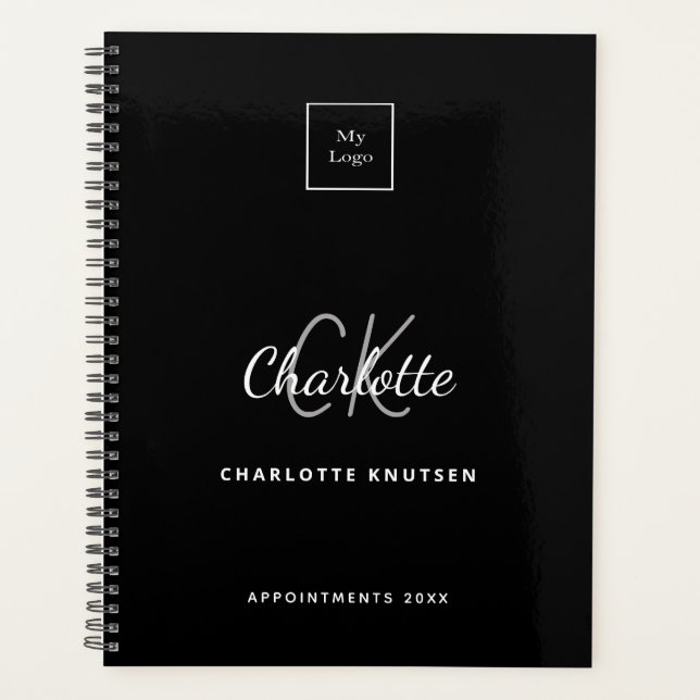 Logo black white monogram initials business planner (Front)