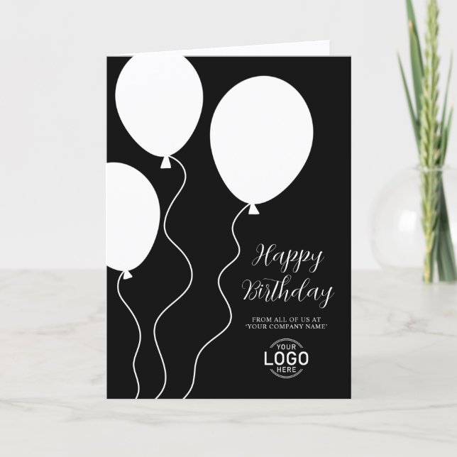 Logo Black White Simple Corporate Birthday Card (Front)