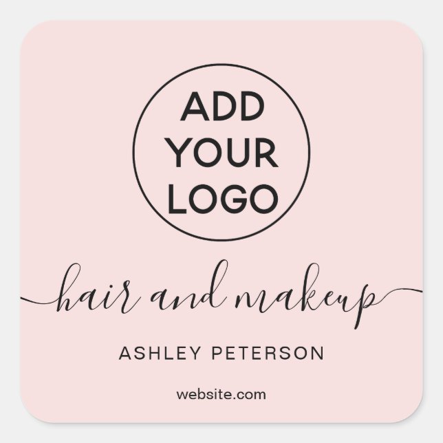 Logo black white simple pastel pink hair makeup square sticker (Front)