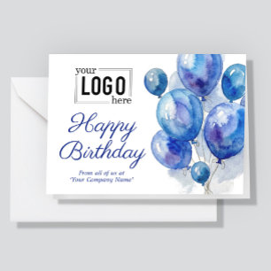 Logo Blue Watercolor Balloons Business Birthday Card