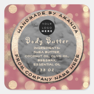 Logo Body Balm Butter Cosmetic Gold Confetti Blus Square Sticker